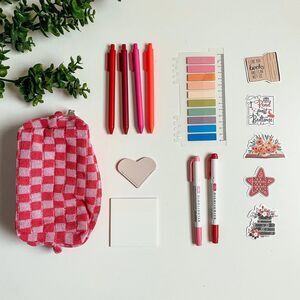 Pink Annotation Kit with Highlighters, Pens & Tabs for Studying, Note Taking